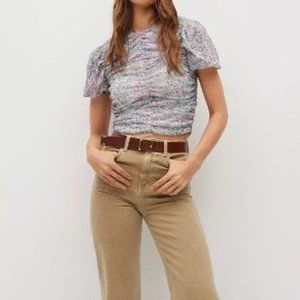 Mango Ruched Floral Fiorella Top Size Small